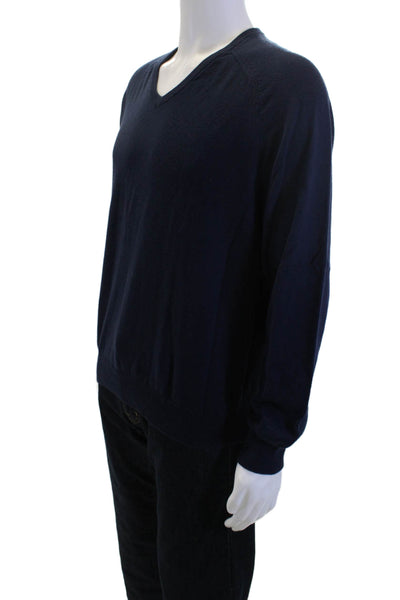 J Crew Men Dark Blue V-Neck Pullover Cotton-Cashmere Sweater Size M
