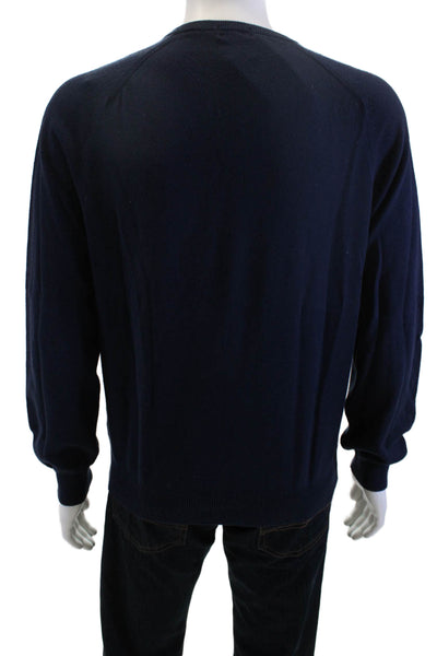 J Crew Men Dark Blue V-Neck Pullover Cotton-Cashmere Sweater Size M