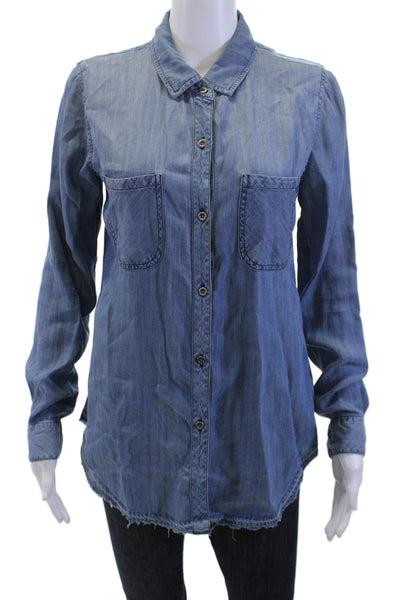 Rails, Womens Button-Up Long Sleeve Basic Shirt Blue Tencel Size XS