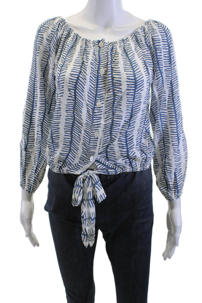 Skemo Womens Bohemian Herringbone Rayon 3/4 Sleeve Button-Up Blouse Size S