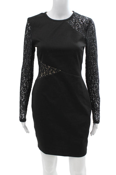 BCBGMAXAZRIA Women Bodycon Sheath Dress Black Long Sleeve Crew Neck Size S