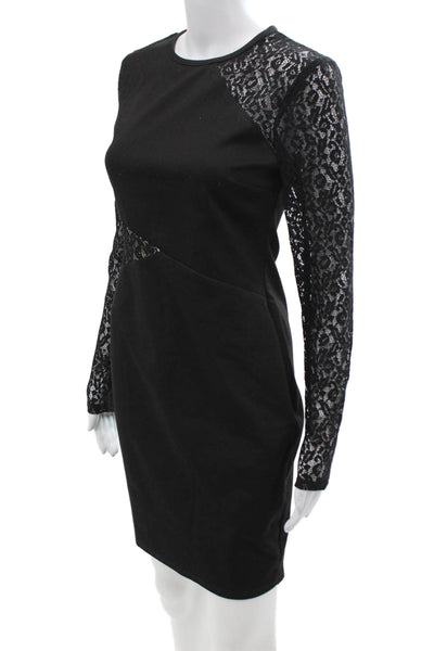 BCBGMAXAZRIA Women Bodycon Sheath Dress Black Long Sleeve Crew Neck Size S