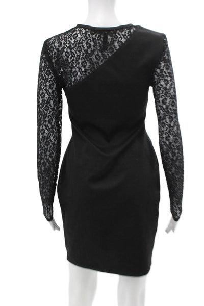 BCBGMAXAZRIA Women Bodycon Sheath Dress Black Long Sleeve Crew Neck Size S