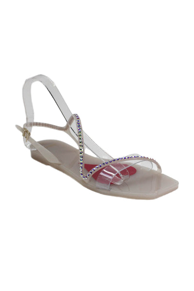 Menghi Womens Crystal Detail Slingback Sandals Clear Size 39 9