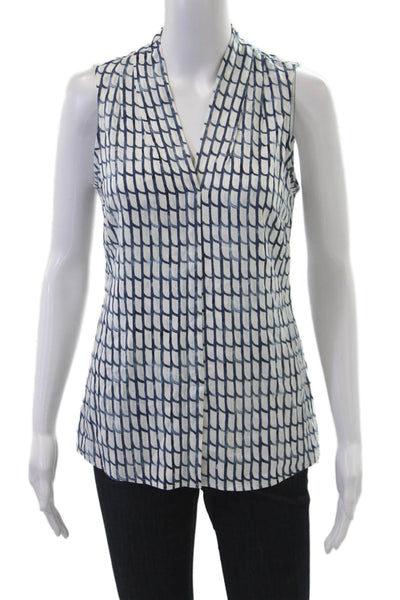 NIC+ZOE Women Blue Geometric V-Neck Sleeveless Basic Blouse Size XS
