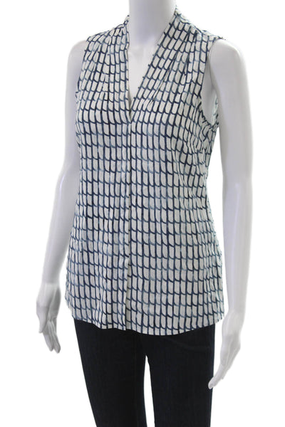NIC+ZOE Women Blue Geometric V-Neck Sleeveless Basic Blouse Size XS