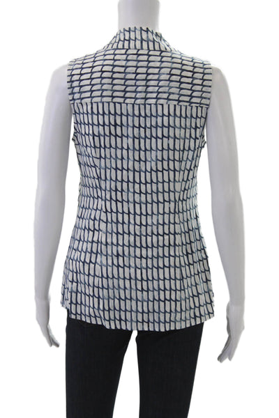 NIC+ZOE Women Blue Geometric V-Neck Sleeveless Basic Blouse Size XS