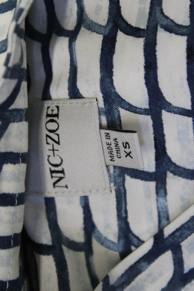 NIC+ZOE Women Blue Geometric V-Neck Sleeveless Basic Blouse Size XS