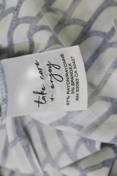 NIC+ZOE Women Blue Geometric V-Neck Sleeveless Basic Blouse Size XS