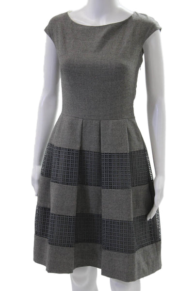 Lela Rose Women Fit & Flare Dress Dark Gray Check Wool Knee Length Size 2