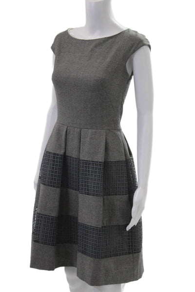 Lela Rose Women Fit & Flare Dress Dark Gray Check Wool Knee Length Size 2