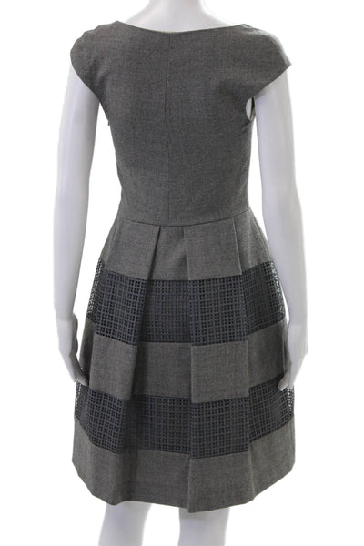 Lela Rose Women Fit & Flare Dress Dark Gray Check Wool Knee Length Size 2