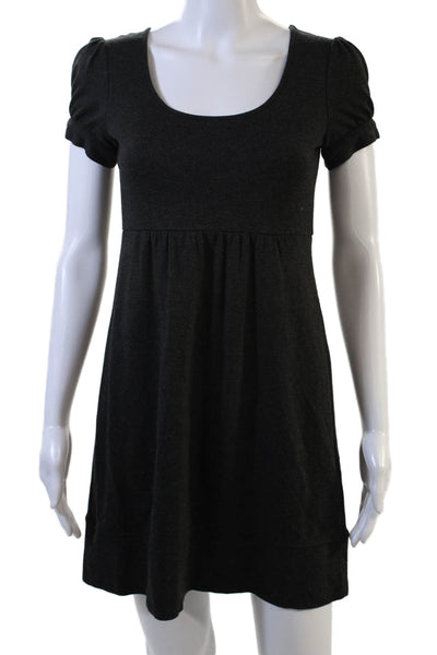 Theory Women Mini Shift Dress Dark Gray Button Round Neck Size 0P