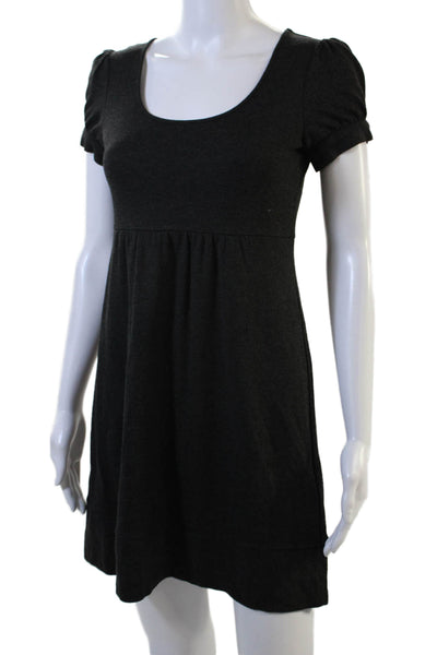 Theory Women Mini Shift Dress Dark Gray Button Round Neck Size 0P
