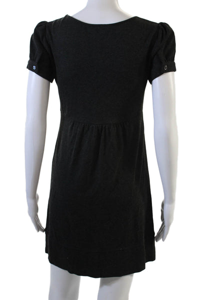 Theory Women Mini Shift Dress Dark Gray Button Round Neck Size 0P