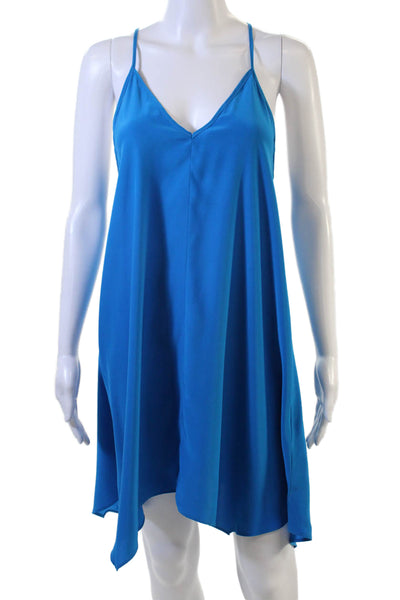 Amanda Uprichard Women Silk Slip Dress Blue V-Neck Knee-Length Sleeveless Size S