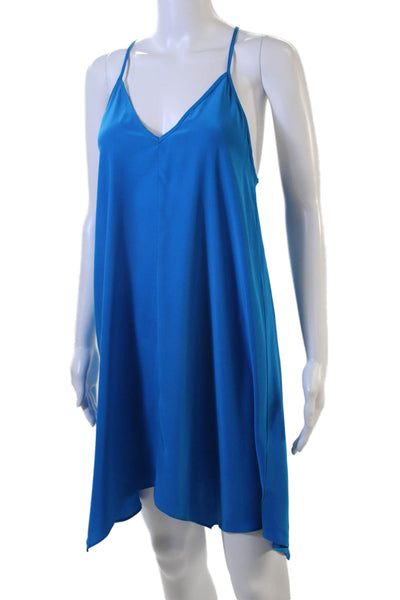 Amanda Uprichard Women Silk Slip Dress Blue V-Neck Knee-Length Sleeveless Size S