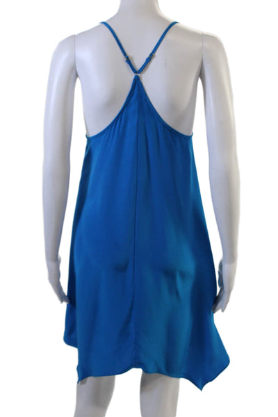 Amanda Uprichard Women Silk Slip Dress Blue V-Neck Knee-Length Sleeveless Size S