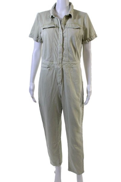 YFB Womens Green Collared Short Sleeve Jumpsuit Tencel Cotton Size M