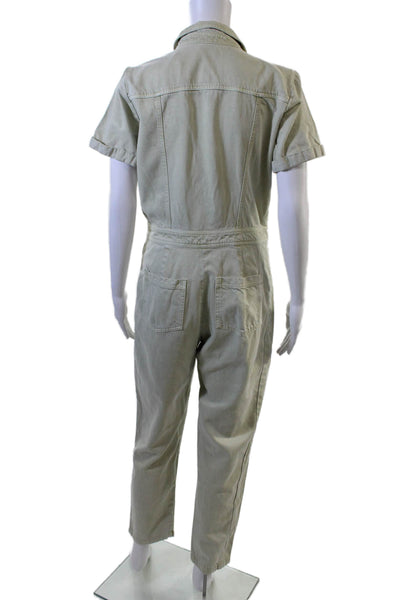 YFB Womens Green Collared Short Sleeve Jumpsuit Tencel Cotton Size M