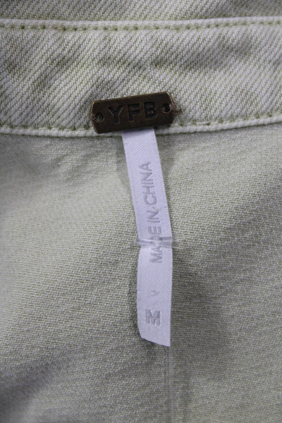 YFB Womens Green Collared Short Sleeve Jumpsuit Tencel Cotton Size M
