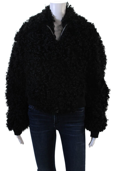 Bottega Veneta Women Bomber Jacket Black Wool High-Neck Long Sleeve Size S