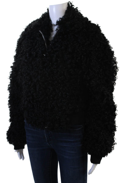 Bottega Veneta Women Bomber Jacket Black Wool High-Neck Long Sleeve Size S