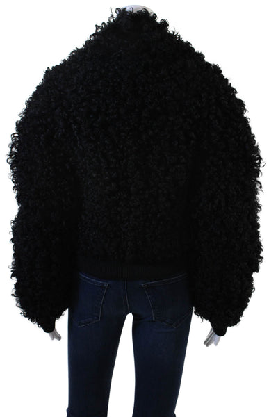 Bottega Veneta Women Bomber Jacket Black Wool High-Neck Long Sleeve Size S