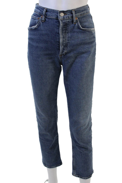 Agolde Women Cropped Straight Blue Jeans Button Mid Rise Size 24