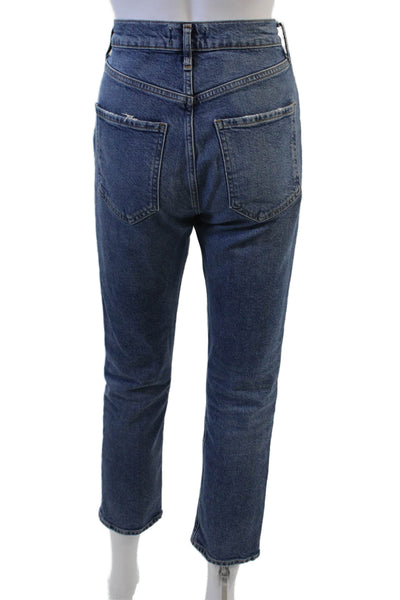 Agolde Women Cropped Straight Blue Jeans Button Mid Rise Size 24