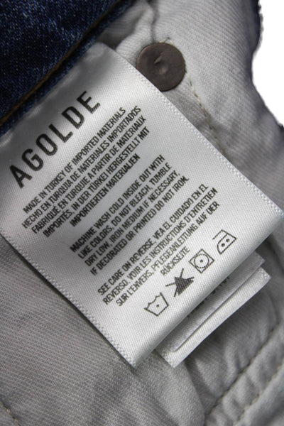 Agolde Women Cropped Straight Blue Jeans Button Mid Rise Size 24