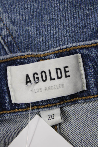 Agolde Women Cropped Straight Blue Jeans Button Mid Rise Size 24