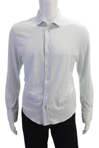 Europann Mens Cotton Collared Button Up Shirt Blue Size S