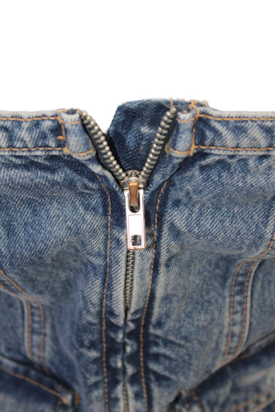 Zara Women Cropped Tank Blue Cotton Square Neck 90s Spring Size S