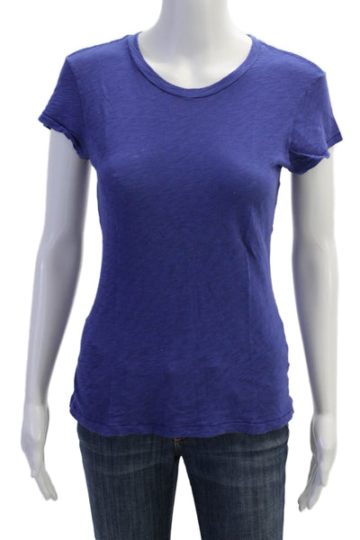 Goldie Women Basic Pima Cotton Crew Neck Short Sleeve T-Shirt Blue Size XS