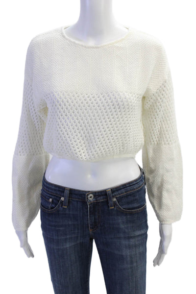 Zara Women Pullover White Crewneck Long Sleeve Boho Size M