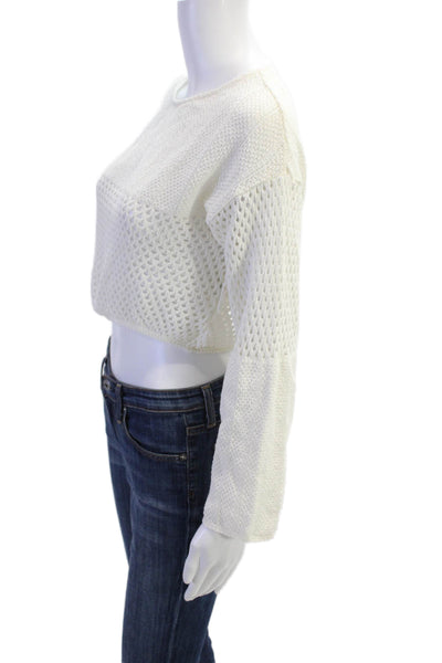 Zara Women Pullover White Crewneck Long Sleeve Boho Size M