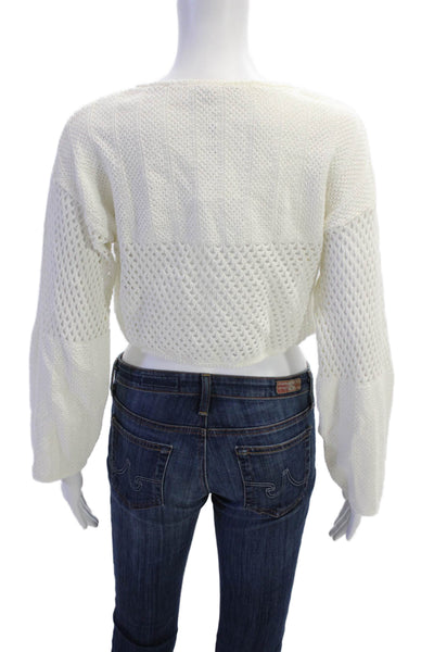 Zara Women Pullover White Crewneck Long Sleeve Boho Size M