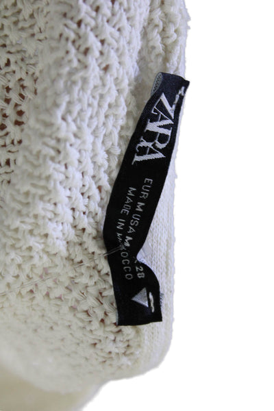 Zara Women Pullover White Crewneck Long Sleeve Boho Size M