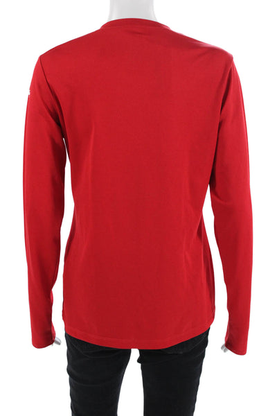 Asics Women Basic Red V-Neck Long Sleeve Polyester T-Shirt Size M