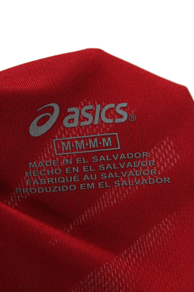 Asics Women Basic Red V-Neck Long Sleeve Polyester T-Shirt Size M