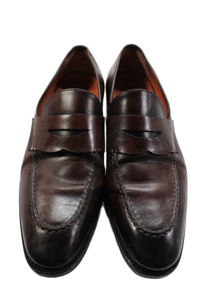 Santoni Mens Leather Slide On Dress Shoe Loafers Acorn Brown Size UK 8
