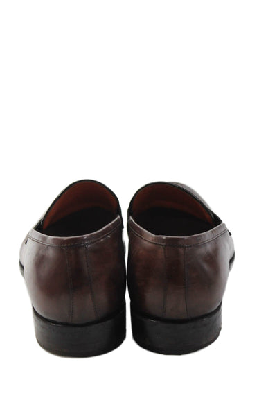 Santoni Mens Leather Slide On Dress Shoe Loafers Acorn Brown Size UK 8