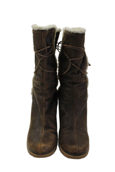 KORS Michael Kors Womens Suede Wedge Lace-Up Pull-On Boots Brown Size 8