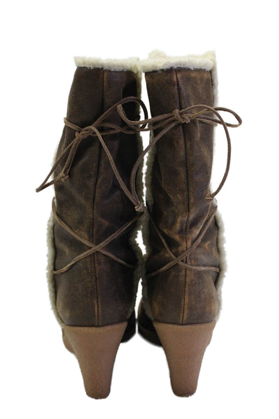 KORS Michael Kors Womens Suede Wedge Lace-Up Pull-On Boots Brown Size 8