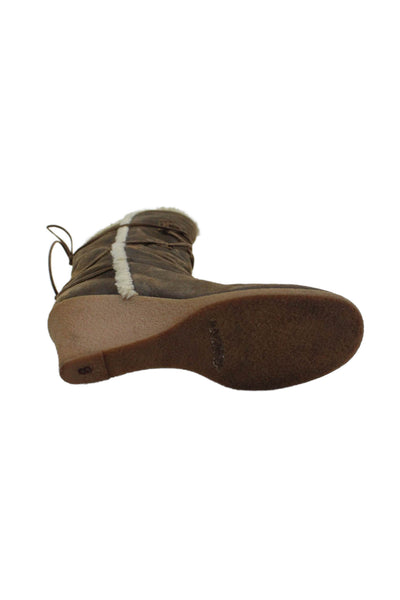 KORS Michael Kors Womens Suede Wedge Lace-Up Pull-On Boots Brown Size 8