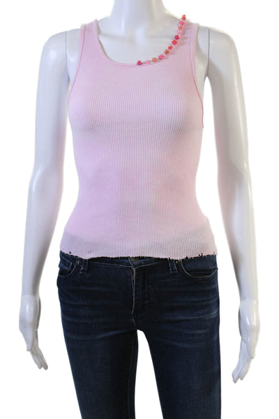 Designer Women Pink Organic Cashmere Round Neck Basic Tank Rose Size S