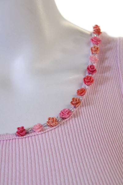 Designer Women Pink Organic Cashmere Round Neck Basic Tank Rose Size S
