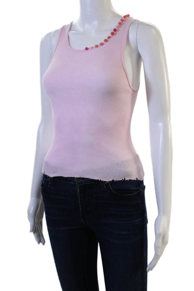 Designer Women Pink Organic Cashmere Round Neck Basic Tank Rose Size S