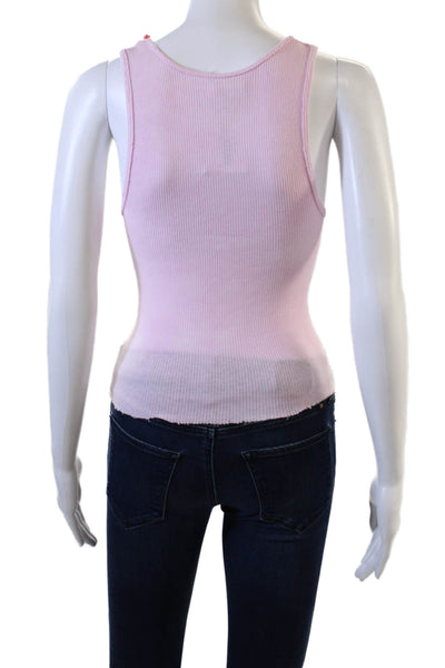 Designer Women Pink Organic Cashmere Round Neck Basic Tank Rose Size S